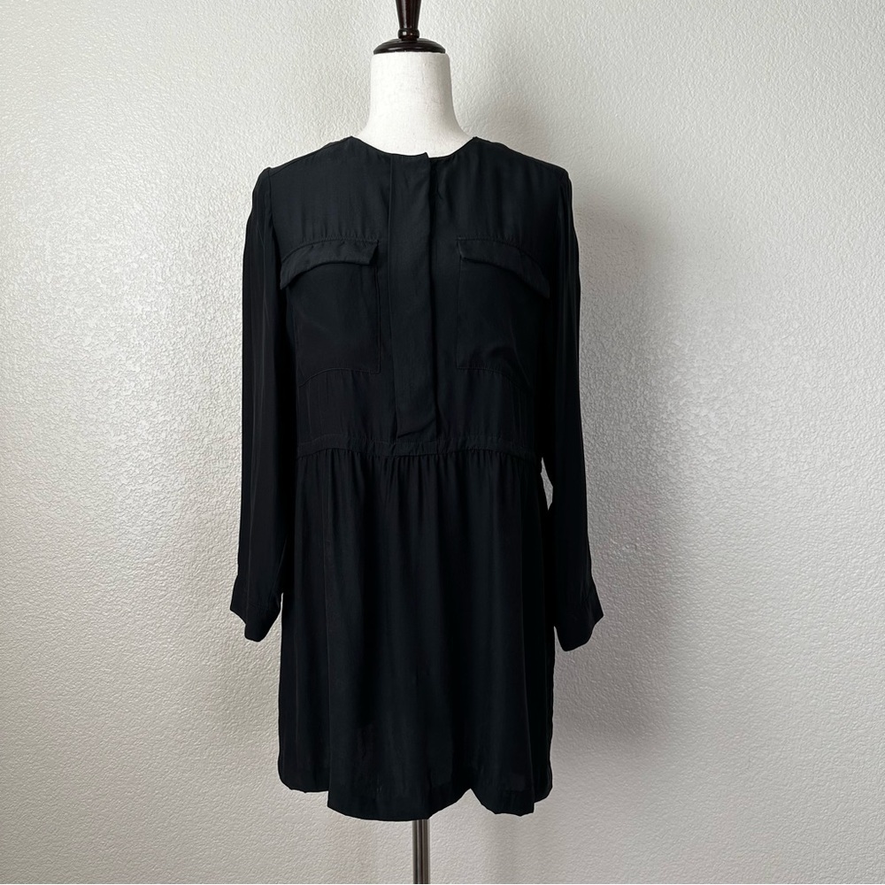 Stella McCartney 100% Silk Black Chest Pocket Long Sleeves Dress, Size US 6